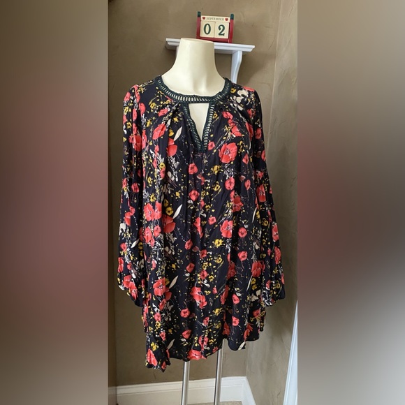 UMGEE Fall Floral Black & Red BOHO Festival Concert Tunic Dress poppy print - Picture 2 of 12